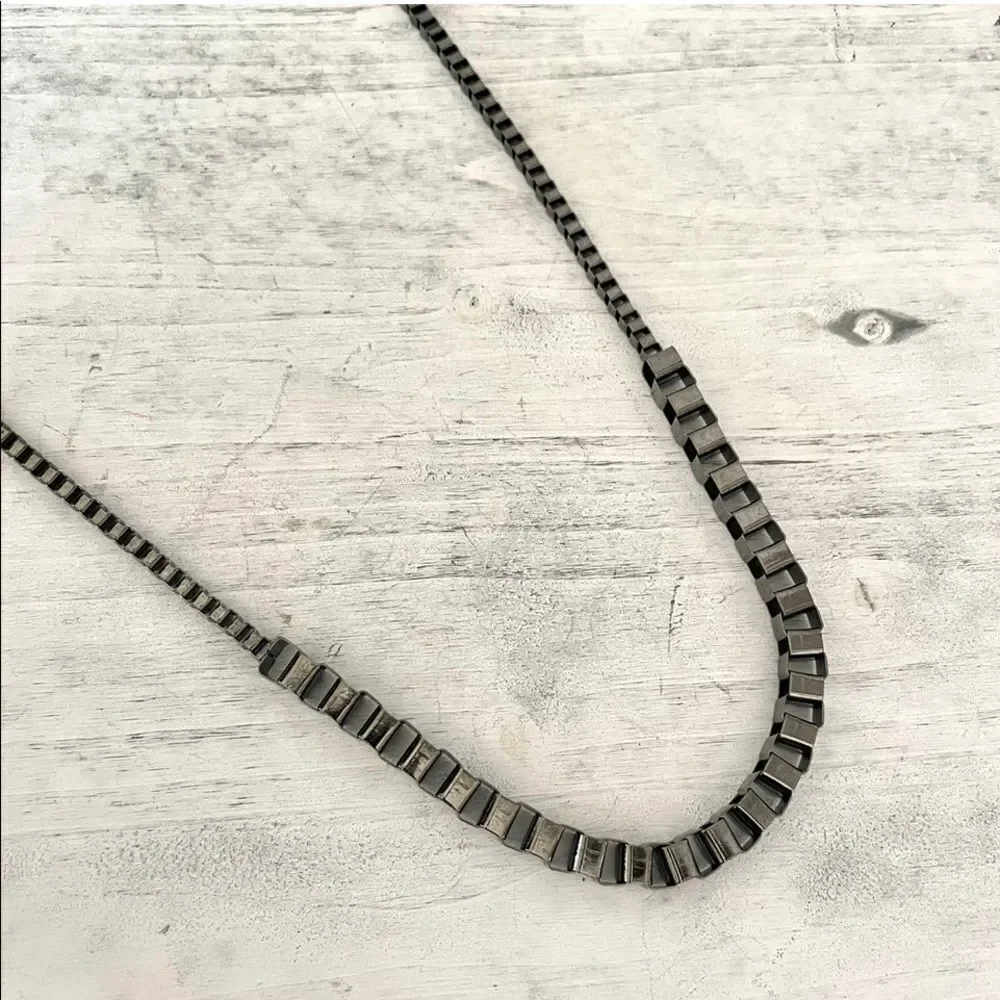 Dark grey square link necklace